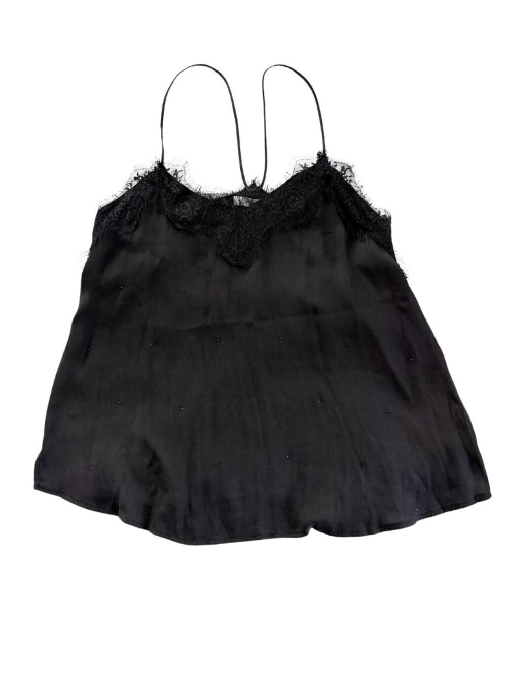 Mango Black Silk Lace Trim Racer Camisole Tank Top - Size S